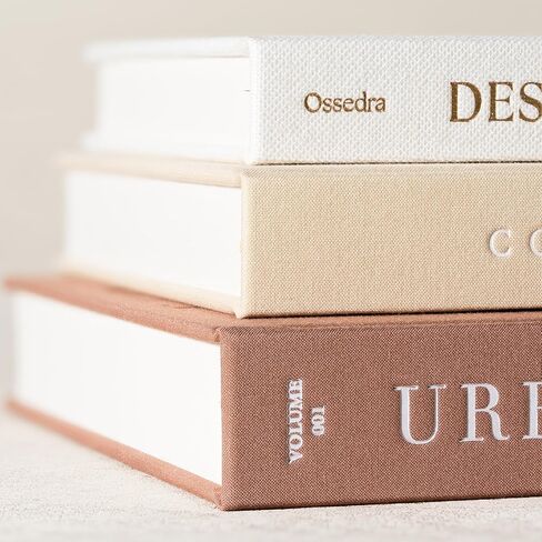 كتب ديكور لديكور المنزل - مجموعة من 3 كتب بغلاف مقوى من الكتان الحقيقي مع صفحات فارغة - ديكور طاولة القهوة في المزرعة الحديثة، لهجة تصميم الرف والمدخل (ألوان محايدة) in Kuwait