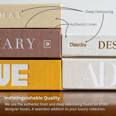 كتب ديكور لديكور المنزل - مجموعة من 3 كتب بغلاف مقوى من الكتان الحقيقي مع صفحات فارغة - ديكور طاولة القهوة في المزرعة الحديثة، لهجة تصميم الرف والمدخل (ألوان محايدة) in Kuwait