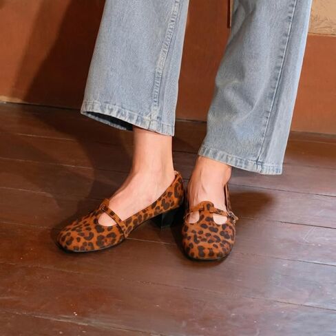 Women’s Mary Jane Flats Square Toe Low Block Heel Dress Shoes with Strap for Work Office Daily Wear in Saudi Arabia