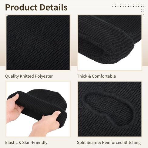 2 in 1 Balaclava Ski Mask Beanie, Winter Warm Knit Hat for Men Women, Foldable Polyester Trendy Beanie, Full Face Cover for Skiing, Cycling, Hiking, Cold Weather Outdoor Headwear Black in Saudi Arabia
