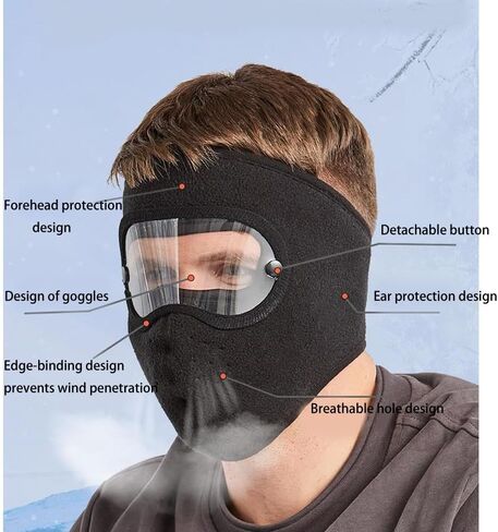 Balaclava Fleece Ski Mask for Men Women Warm Windproof Winter Face Mask with Goggles-Perfect for Cycling Hiking Outdoor in Saudi Arabia