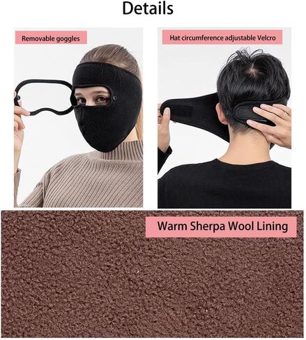 Balaclava Fleece Ski Mask for Men Women Warm Windproof Winter Face Mask with Goggles-Perfect for Cycling Hiking Outdoor in Saudi Arabia