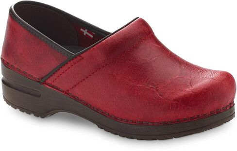Sanita Errol Professional Clogs for Women - Distressed Leather, Arch Support, Closed-Back, APMA-Approved Slip-On Shoes - Cognac, Women in Kuwait