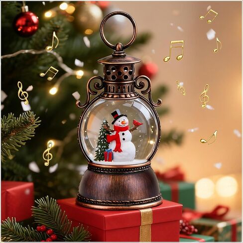 Christmas Snow Globes, Snowman Snow Globe Lantern, Christmas Music Box with 8 Songs & 6h Timer, USB Powered & Battery Operated Musical Snow Globe for Indoor Decoration and Gift in Saudi Arabia