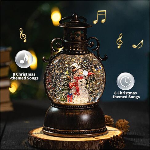 Christmas Snow Globes, Snowman Snow Globe Lantern, Christmas Music Box with 8 Songs & 6h Timer, USB Powered & Battery Operated Musical Snow Globe for Indoor Decoration and Gift in Saudi Arabia