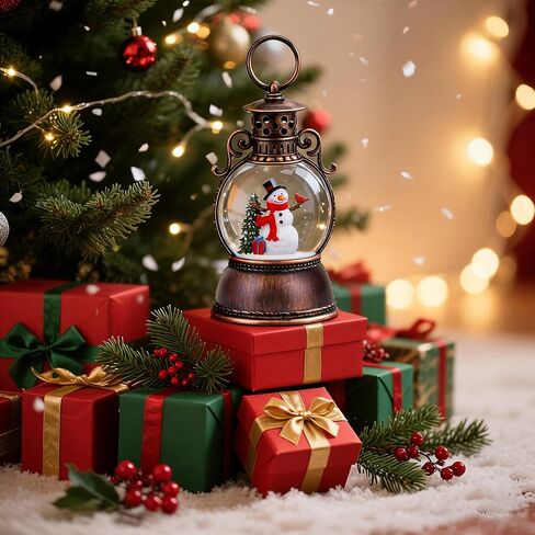 Christmas Snow Globes, Snowman Snow Globe Lantern, Christmas Music Box with 8 Songs & 6h Timer, USB Powered & Battery Operated Musical Snow Globe for Indoor Decoration and Gift in Saudi Arabia