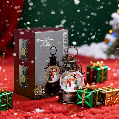 Christmas Snow Globes, Snowman Snow Globe Lantern, Christmas Music Box with 8 Songs & 6h Timer, USB Powered & Battery Operated Musical Snow Globe for Indoor Decoration and Gift in Saudi Arabia