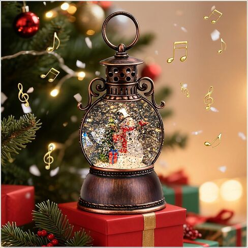 Christmas Snow Globes, Snowman Snow Globe Lantern, Christmas Music Box with 8 Songs & 6h Timer, USB Powered & Battery Operated Musical Snow Globe for Indoor Decoration and Gift in Saudi Arabia