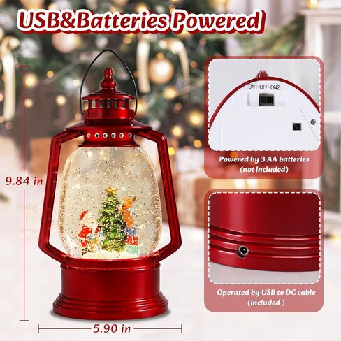 MUMTOP Christmas Snow Globe Lantern, Santa Christmas Lantern Snow Globe with Music Box and USB Powered & Battery Operated Glittering Water Lanterns for Christmas Home Holiday Decor and Gift in Saudi Arabia
