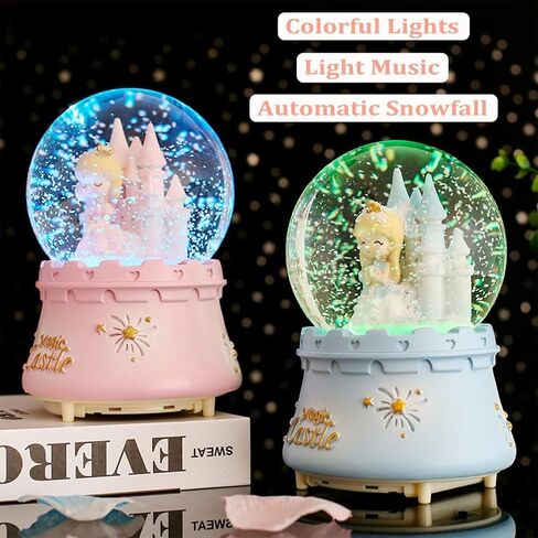 Snow Globe, Pink Castle Snowglobes with Automatic Snowfall Musical with Color Changing LED Light, Gifts for Girls, Birthday Christmas Festival Gifts for Kids Girls Children in Saudi Arabia