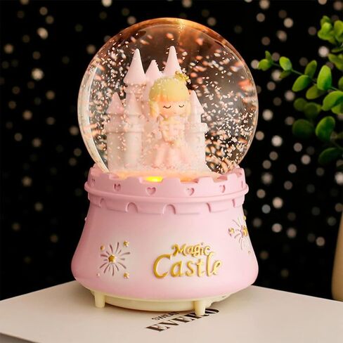 Snow Globe, Pink Castle Snowglobes with Automatic Snowfall Musical with Color Changing LED Light, Gifts for Girls, Birthday Christmas Festival Gifts for Kids Girls Children in Saudi Arabia