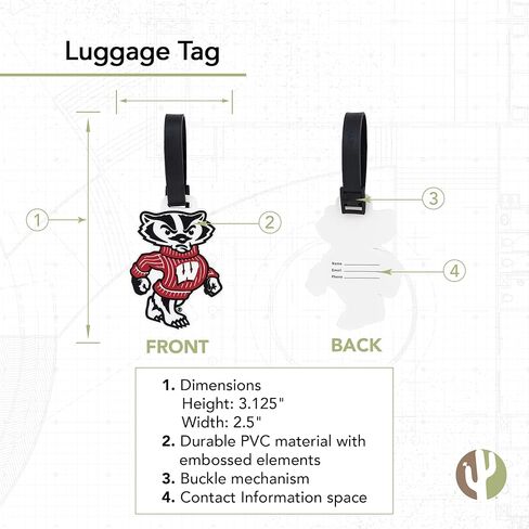 Desert Cactus University of Wisconsin Luggage Tag Badgers UW Madison Bag (PVC - Design D) (Pack of 2) in Saudi Arabia