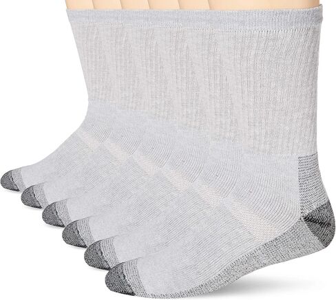 Fruit of the Loom Men's Durable Cushioned Work Gear Socks with Dual Defense-6 Pair Pack, Grey, Shoe Size: 6-12 in Kuwait