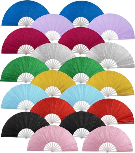 10PCS Large Handheld Rave Folding Fan for men/women,Foldable Decorative Fans,rave accessories,Used for Dance,Parties,Wedding,Music Festival, Decorations (Glitter Royal Blue) in Saudi Arabia