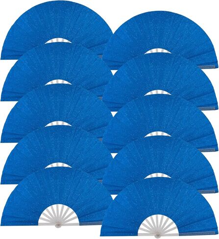 10PCS Large Handheld Rave Folding Fan for men/women,Foldable Decorative Fans,rave accessories,Used for Dance,Parties,Wedding,Music Festival, Decorations (Glitter Royal Blue) in Saudi Arabia