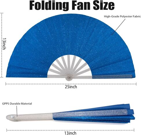 10PCS Large Handheld Rave Folding Fan for men/women,Foldable Decorative Fans,rave accessories,Used for Dance,Parties,Wedding,Music Festival, Decorations (Glitter Royal Blue) in Saudi Arabia