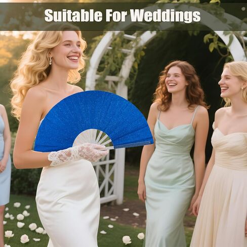 10PCS Large Handheld Rave Folding Fan for men/women,Foldable Decorative Fans,rave accessories,Used for Dance,Parties,Wedding,Music Festival, Decorations (Glitter Royal Blue) in Saudi Arabia