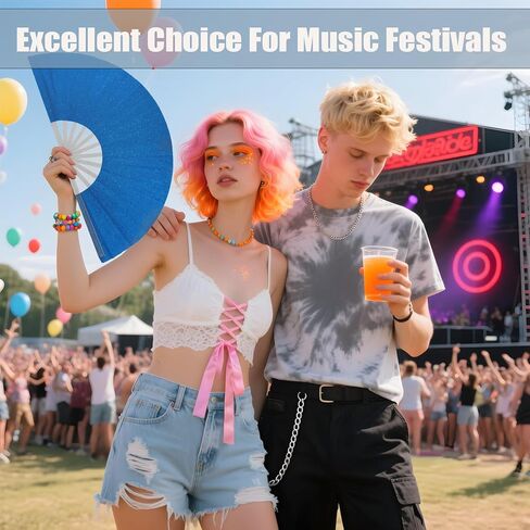 10PCS Large Handheld Rave Folding Fan for men/women,Foldable Decorative Fans,rave accessories,Used for Dance,Parties,Wedding,Music Festival, Decorations (Glitter Royal Blue) in Saudi Arabia