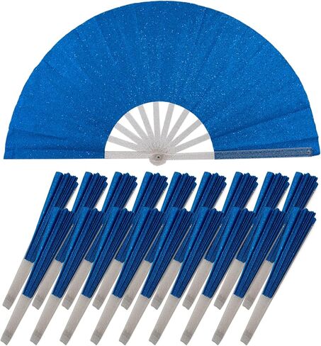 10PCS Large Handheld Rave Folding Fan for men/women,Foldable Decorative Fans,rave accessories,Used for Dance,Parties,Wedding,Music Festival, Decorations (Glitter Royal Blue) in Saudi Arabia