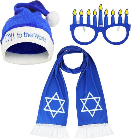 Liitrsh 3 Pcs Happy Hanukkah Costume Set Happy Chanukah Hat Happy Hanukkah Glasses Hanukkah Blue Scarf for Hanukkah Party Costume Accessories in Saudi Arabia