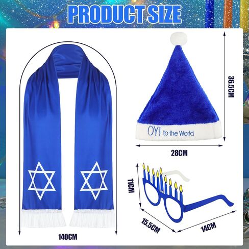 Liitrsh 3 Pcs Happy Hanukkah Costume Set Happy Chanukah Hat Happy Hanukkah Glasses Hanukkah Blue Scarf for Hanukkah Party Costume Accessories in Saudi Arabia