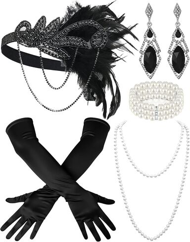 Roaring 20s Flapper Accessories, 5 Pcs Vintage 1920s Headpiece Set for Women 20's Outfits Halloween Gatsby Party in Saudi Arabia