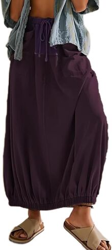 تنانير البضائع للنساء مرونة الخصر الرباط عادية العصرية Y2k فضفاض المظلة تنانير طويلة مع جيوب in Kuwait