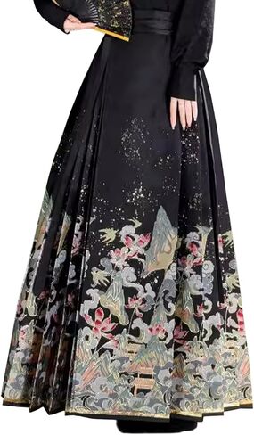 Women's Horse Face Skirt Pleated Tie Up A-Line Long Printing Skirt Costume Ming Dynasty Chinese Traditional Hanfu in Saudi Arabia