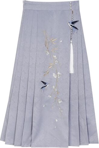 Women's Horse Face Skirt Pleated Tie Up A-Line Long Printing Skirt Costume Ming Dynasty Chinese Traditional Hanfu in Saudi Arabia