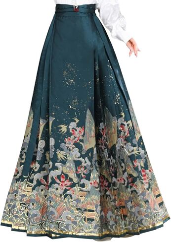 Women's Horse Face Skirt Pleated Tie Up A-Line Long Printing Skirt Costume Ming Dynasty Chinese Traditional Hanfu in Saudi Arabia