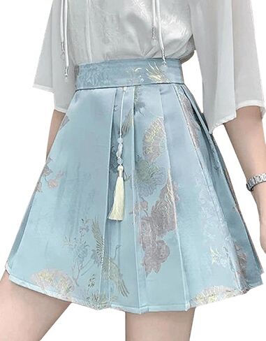 Women's Horse Face Skirt Pleated Tie Up A-Line Long Printing Skirt Costume Ming Dynasty Chinese Traditional Hanfu in Saudi Arabia