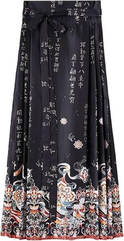 Women's Horse Face Skirt Pleated Tie Up A-Line Long Printing Skirt Costume Ming Dynasty Chinese Traditional Hanfu in Saudi Arabia
