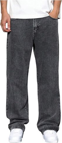 Men's Wide Leg Jeans Relaxed Fit Washed Streetwear Denim Pants Hip Hop Trousers in Saudi Arabia