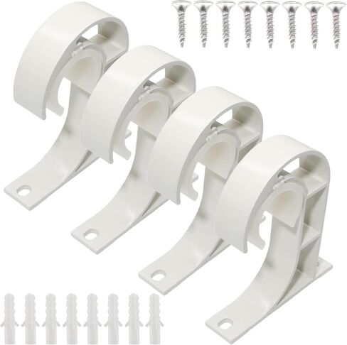 4 Pack Ceiling Curtain Rod Brackets, Aluminum Alloy Ceiling Mount Hooks for 1" Drapery Rods, Curtain Pole Supports Holders for Bedroom Living Room (White) in Saudi Arabia