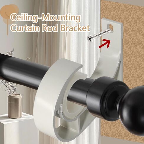 4 Pack Ceiling Curtain Rod Brackets, Aluminum Alloy Ceiling Mount Hooks for 1" Drapery Rods, Curtain Pole Supports Holders for Bedroom Living Room (White) in Saudi Arabia