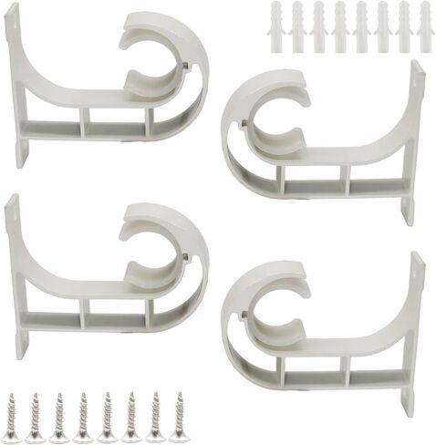 4 Pack Ceiling Curtain Rod Brackets, Aluminum Alloy Ceiling Mount Hooks for 1" Drapery Rods, Curtain Pole Supports Holders for Bedroom Living Room (White) in Saudi Arabia