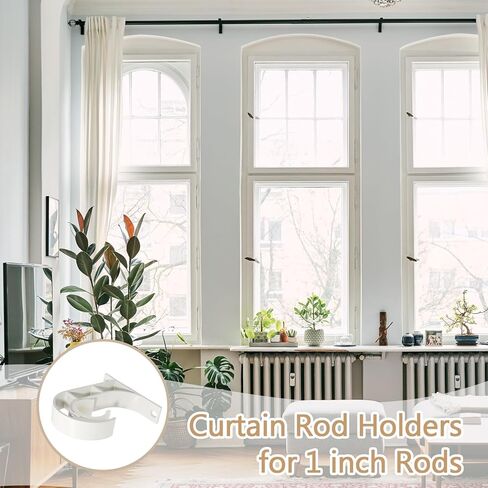 4 Pack Ceiling Curtain Rod Brackets, Aluminum Alloy Ceiling Mount Hooks for 1" Drapery Rods, Curtain Pole Supports Holders for Bedroom Living Room (White) in Saudi Arabia