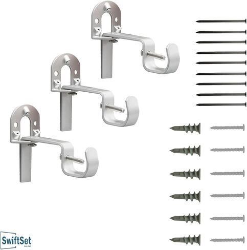 Universal Curtain Rod Brackets, Set of 3 – Nickel, Heavy-Duty Steel, Easy No-Drill Installation with Anchors & Hardware in Saudi Arabia