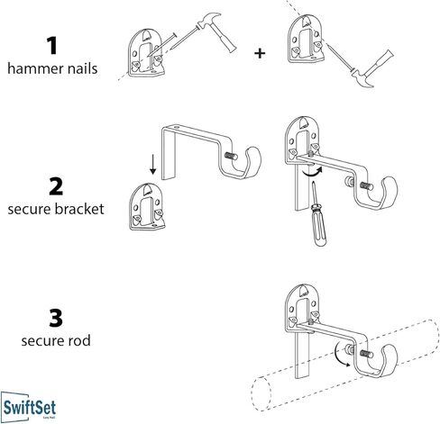 Universal Curtain Rod Brackets, Set of 3 – Nickel, Heavy-Duty Steel, Easy No-Drill Installation with Anchors & Hardware in Saudi Arabia