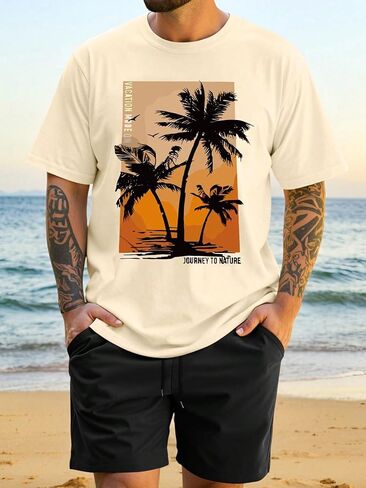 Men's Plus Size 2 Piece Summer Outfits Tropical Crew Neck T Shirts and Shorts Track Suit in Saudi Arabia