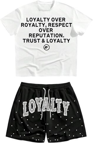 WDIRARA Men's 2 Piece Outfits Letter Graphic Tee Track Shorts Set Streetwear Tracksuit in Saudi Arabia