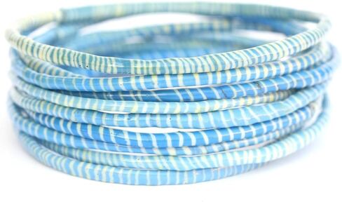 NewCharms 10 Light Blue with White Recycled Flip Flop Bracelets Handmade in Mali, West Africa in Saudi Arabia