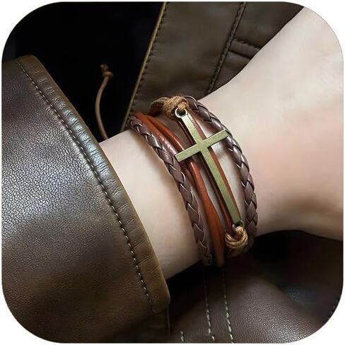 Christian Cross Leather Wrap Bracelets for Women Men Religion Cross Multi-layered Bracelets in Saudi Arabia