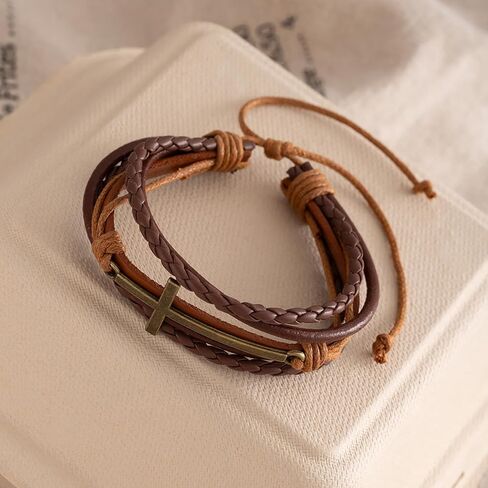 Christian Cross Leather Wrap Bracelets for Women Men Religion Cross Multi-layered Bracelets in Kuwait
