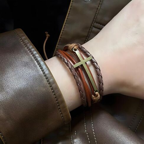 Christian Cross Leather Wrap Bracelets for Women Men Religion Cross Multi-layered Bracelets in Kuwait