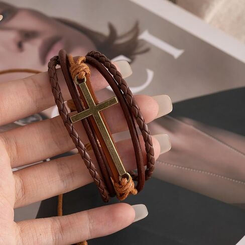 Christian Cross Leather Wrap Bracelets for Women Men Religion Cross Multi-layered Bracelets in Kuwait