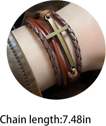 Christian Cross Leather Wrap Bracelets for Women Men Religion Cross Multi-layered Bracelets in Kuwait