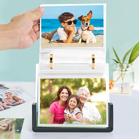 ZEEYUAN 4x6 Desktop Flip Photo Album on Stand Acrylic Picture Frame Holds 60 Pictures, 4x6 Standing Photo Album Double Side Display Gifts for Thanksgiving Christmas Valentines in Saudi Arabia