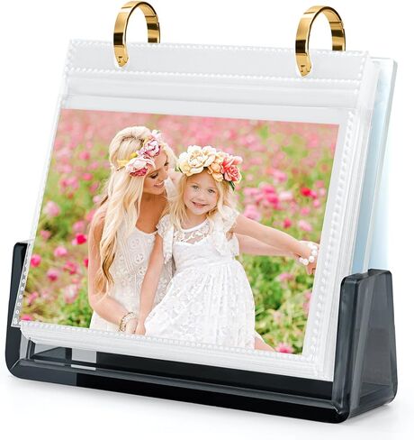 ZEEYUAN 4x6 Desktop Flip Photo Album on Stand Acrylic Picture Frame Holds 60 Pictures, 4x6 Standing Photo Album Double Side Display Gifts for Thanksgiving Christmas Valentines in Saudi Arabia