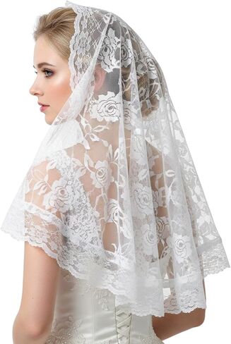 White Lace Catholic Veils, Mantilla Veils Catholic for Church, The First Communion Lace Veil, Veil for Women Wedding in Saudi Arabia